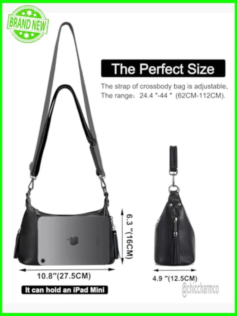 Small Hobo Bag with Adjustable Strap, Removable Handles, Multiple Pockets